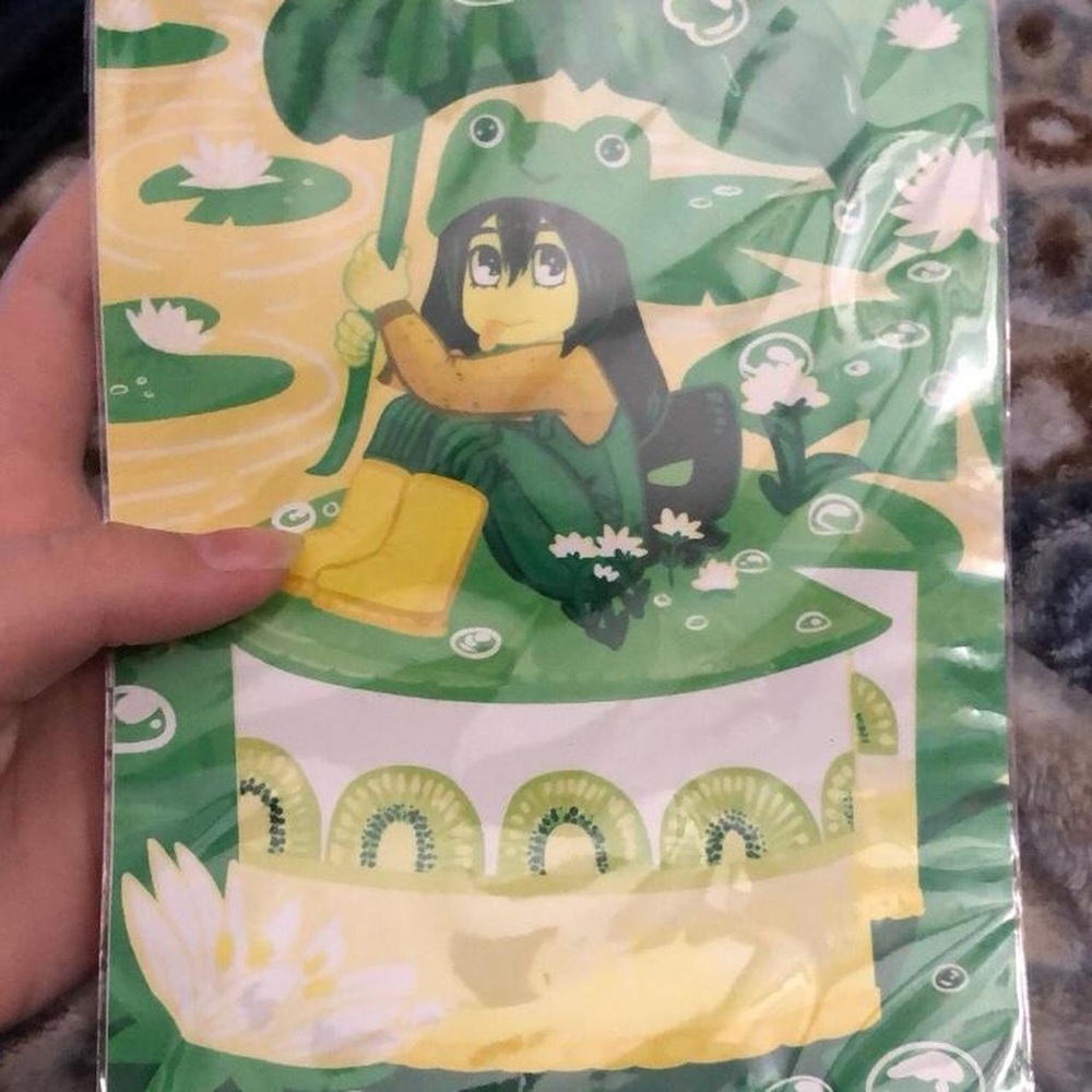 Frog Themed Art Print with Yellow and Green Accents